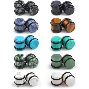 10 Pairs Natural Stone Saddle Ear Plugs in Various Sizes - Elegant Jewelry